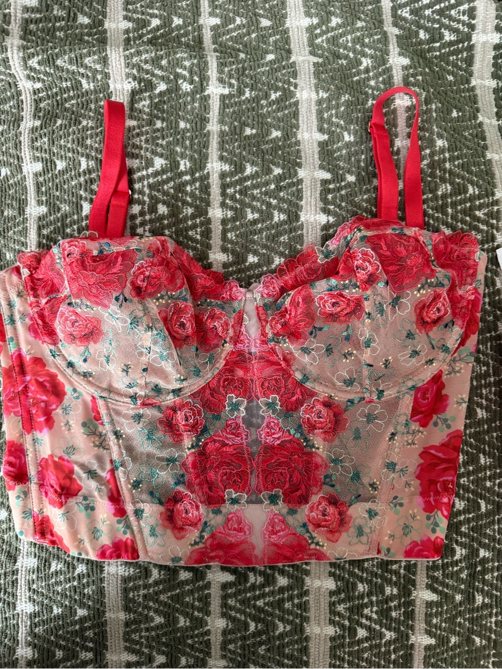 Victoria's Secret Red Floral Lace Bustier